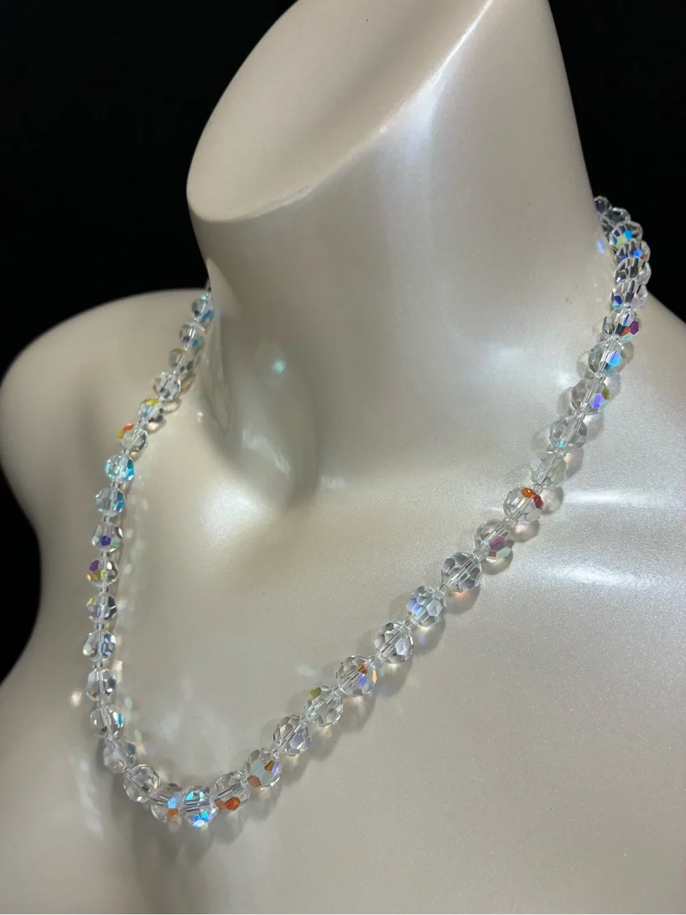 Aurora Faceted Crystal Beaded Necklace Clear Iridescent Classic Timeless Retro